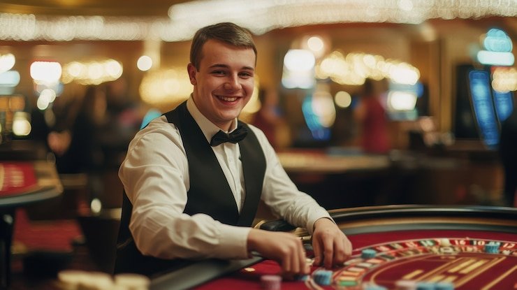 Live-dealer studio setup with multiple camera angles and professional lighting