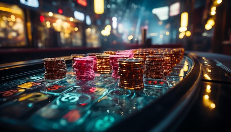 Live blackjack table setup with dealer and cards